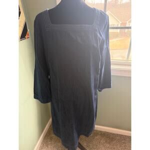 Talbots Dark Wash Denim Square Neck Shift Dress Size 14 3/4 Sleeve Classic